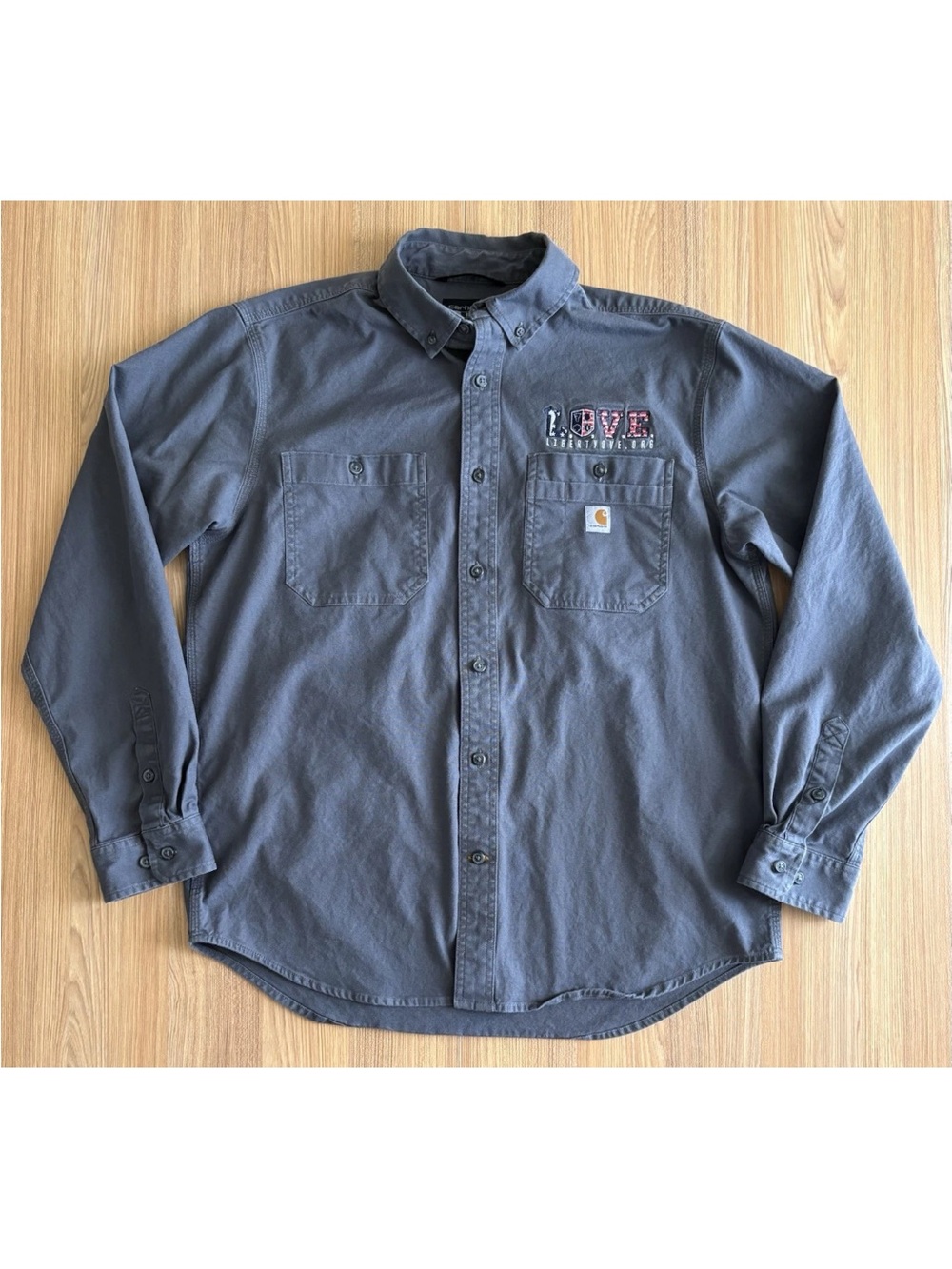 Carhartt Rugged Flex Relaxed Fit Button Down Work Shirt Mens L Gray Long Sleeve